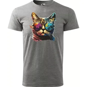 Pánské tričko Sablio Tričko s potiskem Cool Cat - šedé 4XL