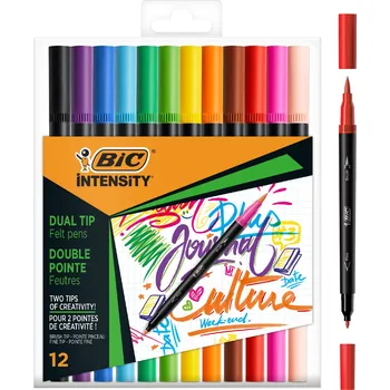 Fixy oboustranné štětcové 12 kusů sada mix barev BIC INTENSITY DUAL TIP
