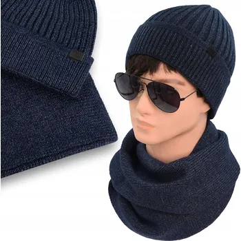 Čepice ZIMNÍ SET: Čepice a Nákrčník PÁNSKÝ TMAVĚ MODRÝ na Mrazy Pako Jeans