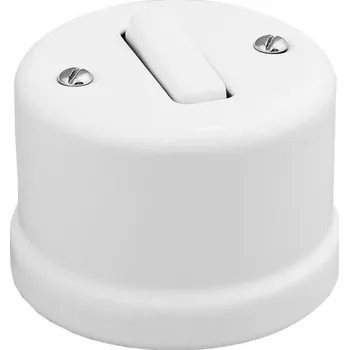 vypínač Zvonkový spínač kulatý na omítku Keramický 'Retro keramický' BÍLÝ