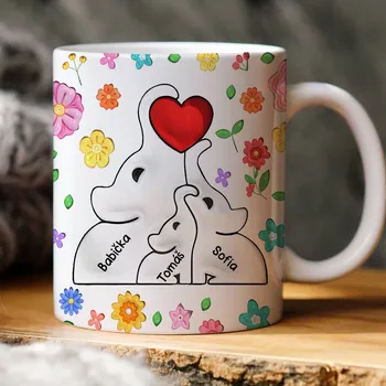 Hrnek pro maminku/babičku - Slon - Až 8 dětí Bílá