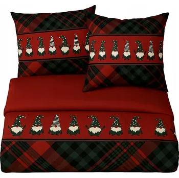 Povlečení Povlečení świąteczna 160x200 skřítci kostkovaná červená BAVLNA PL