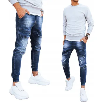 PÁNSKÉ JEANS KALHOTY KAPSÁČE MODRÉ ux3281 - L