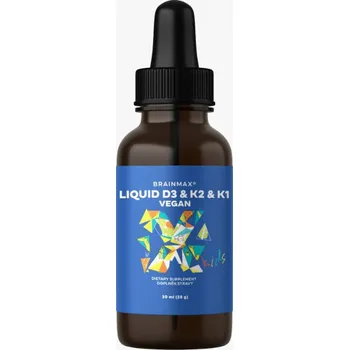 BrainMax Vegan Liquid D3 & K2 & K1, 30 ml Dětské vitamíny pro kosti, zuby, svaly a imunitu s MCT pro vstřebání, 30 dávek, doplněk stravy