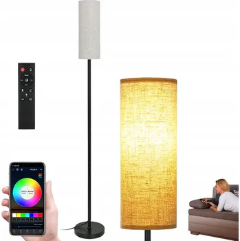 Stojací lampa STOJACÍ LAMPA S LÁTKOVÝM (LNĚNÝM) STÍNIDLEM A RGB REGULACÍ, VHODNÁ DO LOŽNICE I OBÝVACÍHO POKOJE