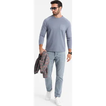 Pánské tričko Pánské bavlněné dlouhé rukávy s vaflovou vazbou a kapsami - modrá džínovina V8 OM-LSCL-0109 - L