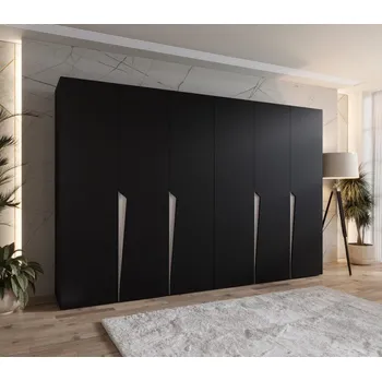 Šatní skříň Šestidveřová šatní skříň 300 cm SORAYA 1 - černá / kašmírové úchyty