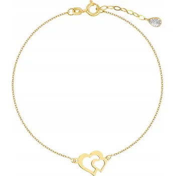 Náramek Zlatý dámský náramek 585 se dvěma spojenými srdíčky a bílou zirkon