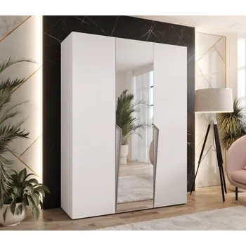 Šatní skříň Elegantní skříň 150 cm SORAYA 2 se zrcadlem - bílá / kašmírové úchyty