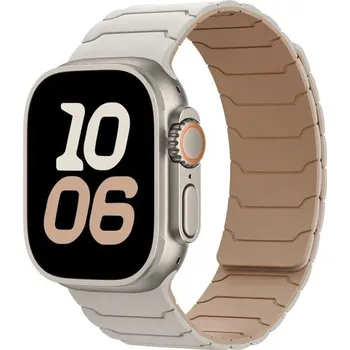 Magnetický silikonový řemínek pro Apple Watch Series 11 46 mm Nastavitelný měkký pásek s magnetickým zapínáním pohodlný řemínek pro každodenní nošení světle hnědá
