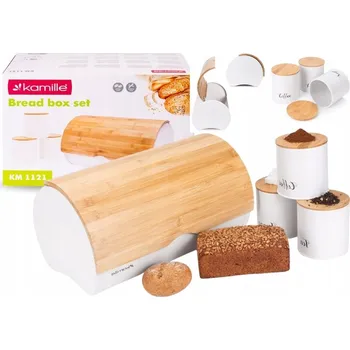 Dóza na potraviny Bambusový chlebník + 3 dózy na káva, čaj a cukr - kompletní sada KAMILLE