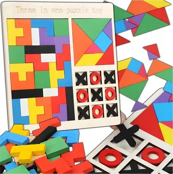 Puzzle DŘEVĚNÉ PUZZLE 3V1 TETRIS TANGRAM PIŠKVORKY