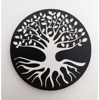 Podtácek DŘEVĚNÝ podtácek lepený STROM ŽIVOTA ČERNOBÍLÝ 10 cm