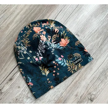 Kojenecká čepice Natuty Čepička homeless - Kytky na tmavě modré Velikost: 46-48