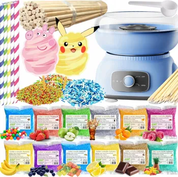Výrobník cukrové vaty Sada Stroj na Cukrovou Vatu + Cukr 12x 100g Sáčky + Tyčinky + Posypky