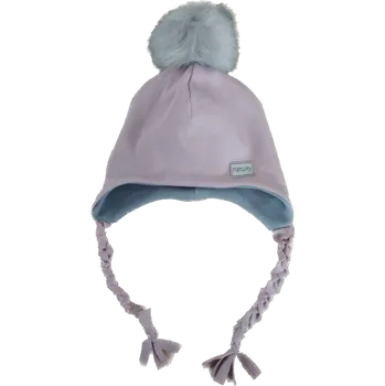 Čepice Natuty Ušanka s bambulí - Starorůžová žebrovaná Velikost: 47-51