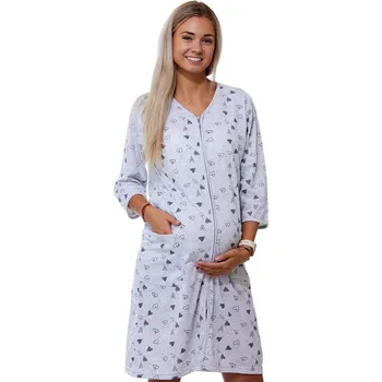 Dámská noční košile Šedý župan nebo košilka i pro plnoštíhlé ženy na kojení do porodnice na zip srdíčkový vzor 1G0545 šedá 1xl