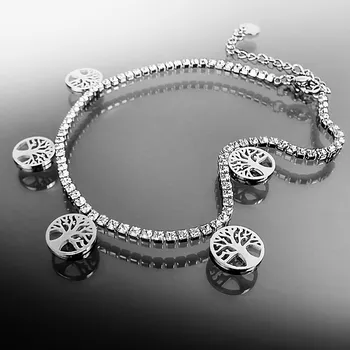 Řetízek Elegantní ocelový řetízek na nohu Strom života se zirkony č. 1692