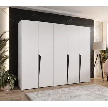 Šatní skříň Široká šatní skříň 250 cm SORAYA 1 - bílá / černé úchyty