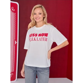 Dámské tričko Sinsay - Bavlněné tričko s nápisem - krémová - 080HB-01X - 080HB-01X-XS