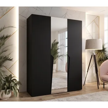 Šatní skříň Elegantní skříň 150 cm SORAYA 2 se zrcadlem - černá / černé úchyty