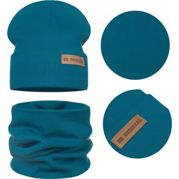 Čepice Jarní dětská souprava ČEPICE + NÁKRČNÍK, BAVLNA, dvojitá látka, modrá