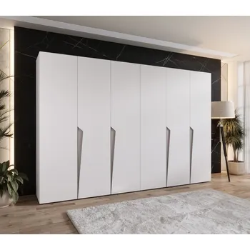 Šatní skříň Šestidveřová šatní skříň 300 cm SORAYA 1 - bílá / kašmírové úchyty