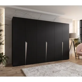 Šatní skříň Velká šatní skříň 300 cm SORAYA 1 - černá / kašmírové úchyty