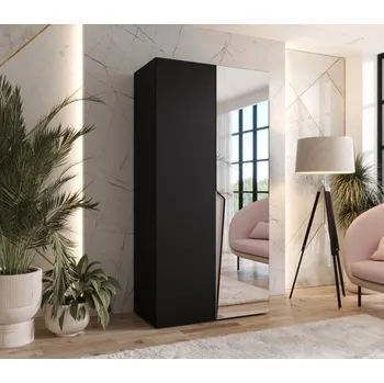 Šatní skříň Šatní zrcadlová skříň 100 cm SORAYA 2 - černá / kašmírový úchyt