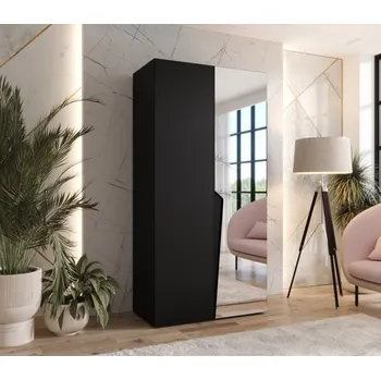 Šatní skříň Šatní zrcadlová skříň 100 cm SORAYA 2 - černá / černý úchyt