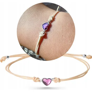 Náramek Stříbrný náramek pro dívku na šňůrce s křišťálovým srdíčkem 925