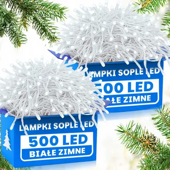 Vánoční světelná dekorace 2 X RAMPOUCHY 500 LED BÍLÉ STUDENÉ VENKOVNÍ VÁNOČNÍ STROMKY Vánoční dekorace