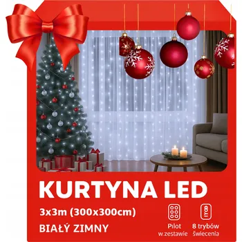 Vánoční dekorace SVĚTELNÝ ZÁVĚS GIRLANDA SVĚTELNÝ ŘETĚZ STUDENÁ BÍLÁ 3x3 metry 300 LED