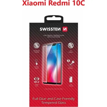 SKLO SWISSTEN FULL GLUE, COLOR FRAME, CASE FRIENDLY PRO XIAOMI REDMI 10C ČERNÉ