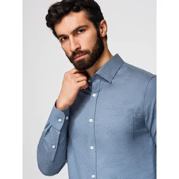 Pánská košile Pánská košile SLIM FIT z ozdobné tkaniny s kapsou - modrá OM-SHCS-0174 - XL