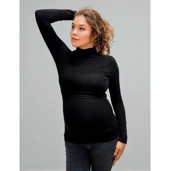 Bambusové těhotenské a kojicí tričko Abby 3v1 s roláčkem – černé, dlouhý rukáv Velikost: XL