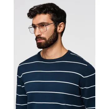 Pánský svetr Pánský ležérní svetr s vodorovnými pruhy - tmavě modrý V1 OM-SWSW-0143 - L