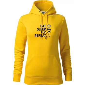 Dámská mikina Eat sleep fly repeat - skoky na lyžích - Mikina dámská Cape s kapucí - S ( Žlutá )