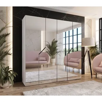 Šatní skříň Zrcadlová šatní skříň 200 cm ELIRA 3 - bílá / černé úchyty