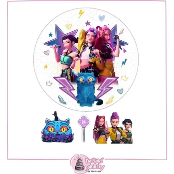 Jedlá dekorace na dort K-POP Lovkyně démonů – motiv č. 4 (jedlý papír nebo fondánový list) - Bez úprav / Jedlý papír / Bez decor gelu