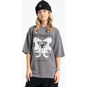 Dívčí tričko Reporter Young | Dívčí tmavě šedé tričko LOOSE s potiskem „THOUGHTS“ - Barva TMAVĚ ŠEDÁ, Velikost 146 253-0440G-48-130-1