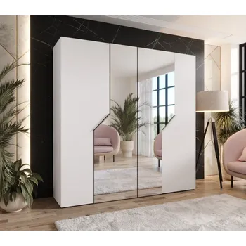 Šatní skříň Zrcadlová šatní skříň 200 cm ELIRA 2 - bílá / kašmírové úchyty