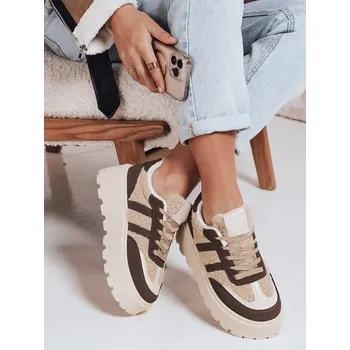 Dámské tenisky Dámské tenisky s kožešinou na platformě ZY1081 Barva: Béžová, Velikost: 37