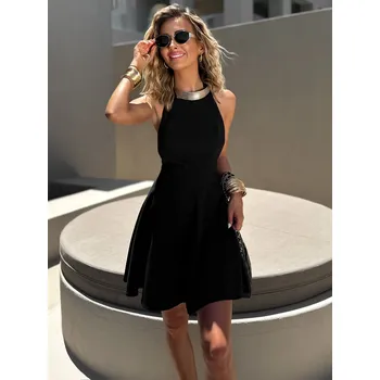 Dámské šaty Černé krátké šaty HOLGER na zavázání kolem krku Velikost: ONESIZE