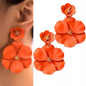 Náušnice NEONOVĚ oranžové živé náušnice zlaté květy zvýrazňují opálení SVATEBNÍ HOSTINA