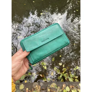 Old River Kožená kabelka na mobil s peněženkou 2v1 LB5083 - zelená