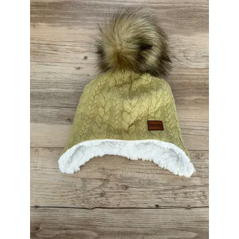 Čepice Natuty Ušanka s bambulí a beránkem - zelené copánky Velikost: 43-47