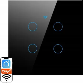 vypínač SKLENĚNÝ WIFI ČERNÝ ČTYŘNÁSOBNÝ VYPÍNAČ SVĚTLA TUYA SMART ⌀60