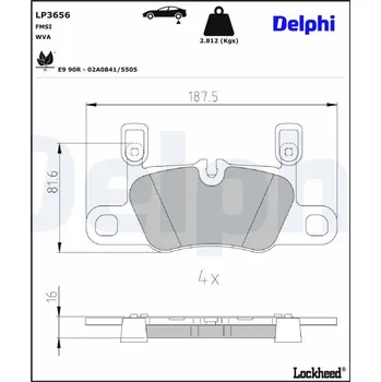 Brzdová destička Sada brzdových destiček, kotoučová brzda DELPHI LP3656