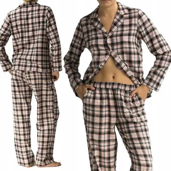 Dámské pyžamo ATLANTIC NLP-486 dámské pyžamo s dlouhým rukávem, kostkované 100% BAVLNA - S